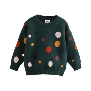 2022 Autumn Spring 2 3 4 6-10 Years Kids Children'S Clothing O-Neck Colorful Dot  Knitted Pullover Winter Sweater For Baby Girls