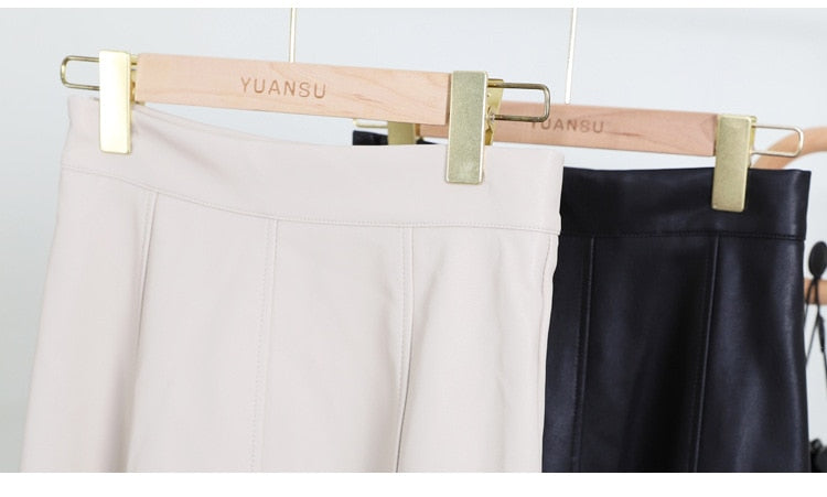 2023 Women's New Mid Length PU Leather Skirt The Classic Solid High Waist Large Swing Lazy woman skirt