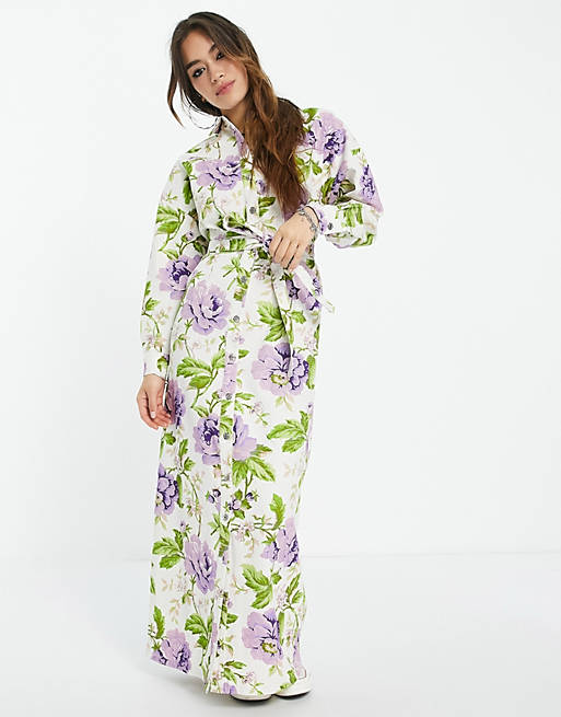 ASOS DESIGN twill maxi shirt dress in floral print