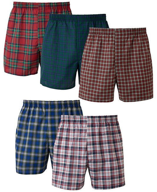 Hanes - Men's 5-Pk. Ultimate® FreshIQ® Tartan Print Woven Boxers