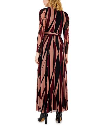 Anne Klein - Mesh Printed Puff-Sleeve Maxi Dress