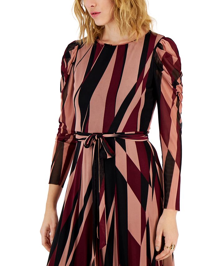 Anne Klein - Mesh Printed Puff-Sleeve Maxi Dress