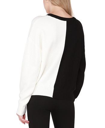 Black Tape - Women's Crew-Neck Colorblocked Chevron-Ribbed Sweater