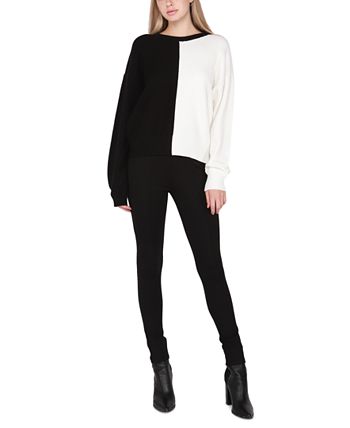 Black Tape - Women's Crew-Neck Colorblocked Chevron-Ribbed Sweater