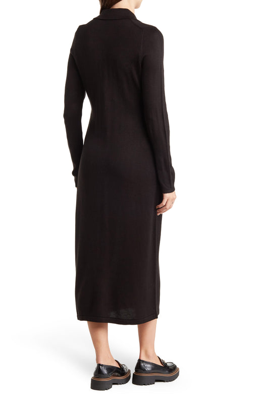CALVIN KLEIN Button-Up Midi Sweater Dress, Alternate, color, BLACK