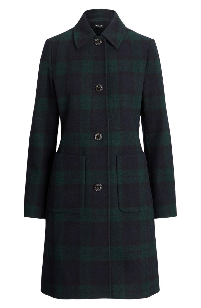 LAUREN RALPH LAUREN Plaid Wool Blend Coat