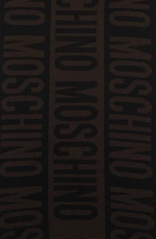 MOSCHINO Logo Wool Scarf, Alternate, color, BROWN