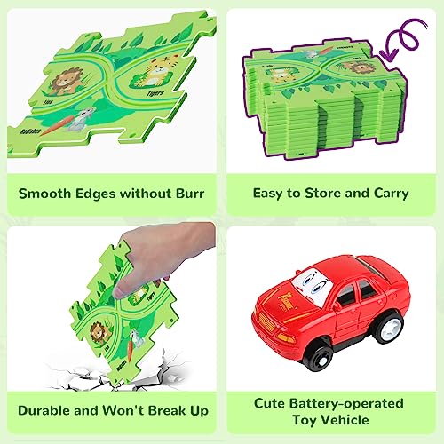 25 PCS New Plastic Puzzles for Kids Ages 3-5 with A Cute Car, Toddler Puzzle Track Play Set Gift, Critical Thinking Educational Toys, Toys for 3 4 5 6 Year Old Boys Girls, Montessori Toys for Kids