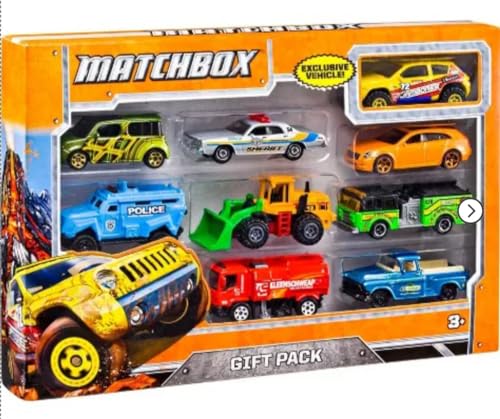 Matchbox Cars, 9-Pack Die-Cast 1:64 Scale Toy Cars, Construction or Garbage Trucks, Rescue Vehicles or Planes (Styles May Vary)