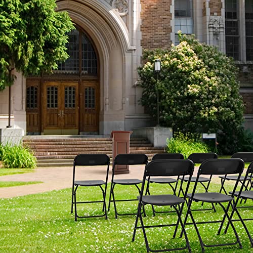 VINGLI 10 Pack Black Plastic Folding Chair, Indoor Outdoor Portable Stackable Commercial Seat with Steel Frame 350lb. Capacity for Events Office Wedding Party Picnic Kitchen Dining