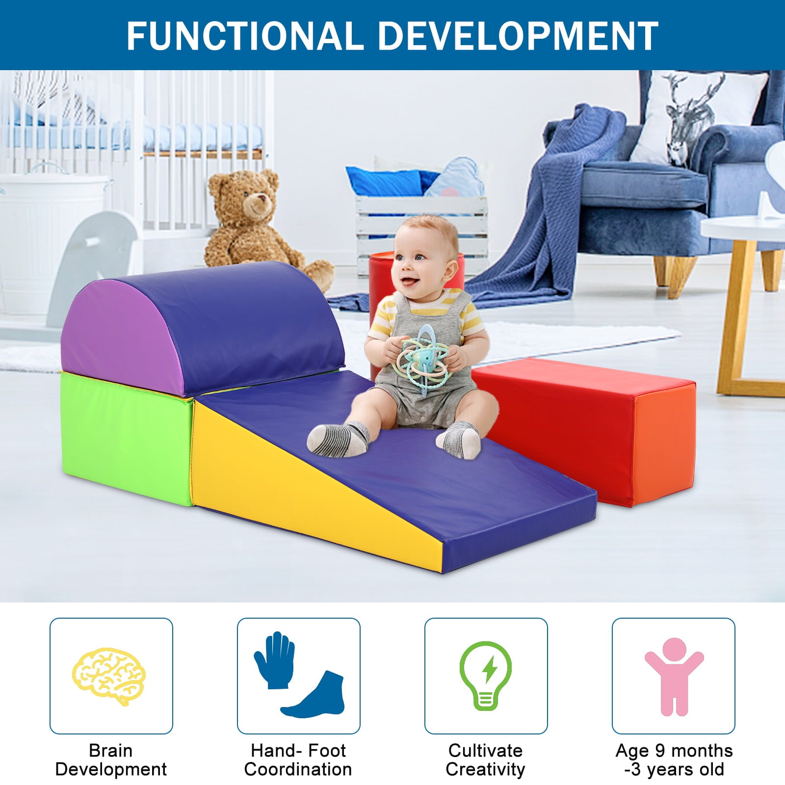 image 3 of 5-Piece Set Nugget Couch Kids Foam Blocks, Toddler Climb and Crawl Activity Play Set, Lightweight Kids Climber Play Toys for Toddlers 1-3, Indoor Soft Play Equipment