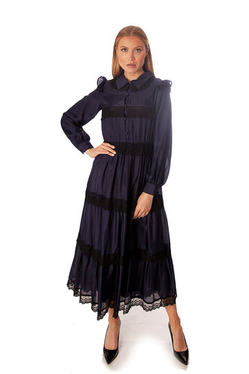 Lace Trim Tiered Long Dress