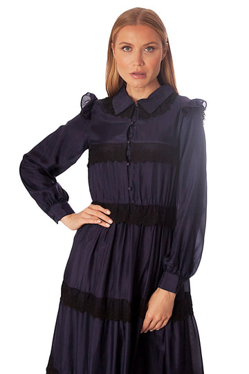 Lace Trim Tiered Long Dress