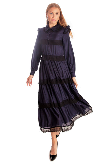 Lace Trim Tiered Long Dress