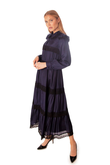Lace Trim Tiered Long Dress