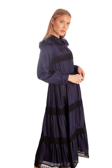 Lace Trim Tiered Long Dress