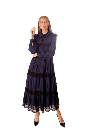 Lace Trim Tiered Long Dress