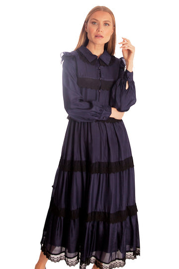 Lace Trim Tiered Long Dress