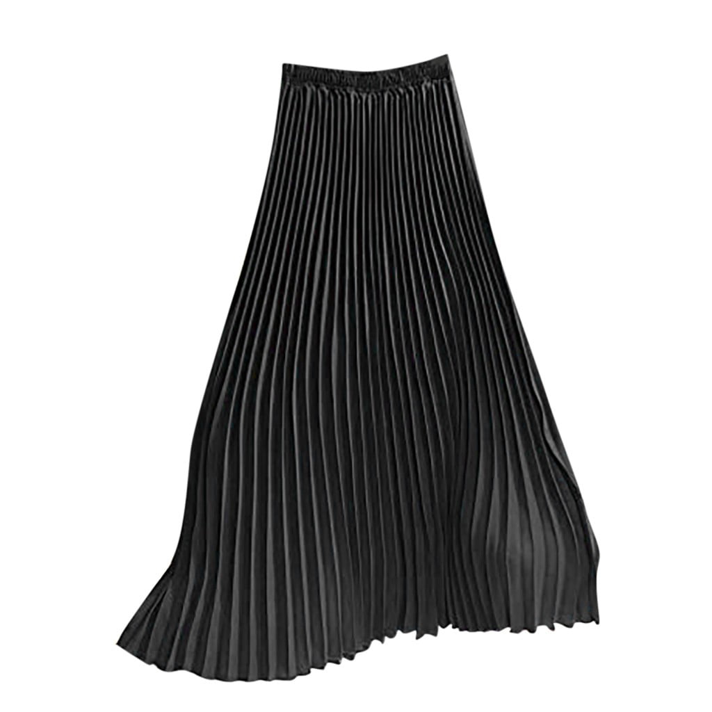 Womens Solid Pleated Elegant Midi Elastic Waist Maxi Skirt - image 3 of 6