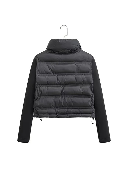 Autumn New Women Long Sleeve Splicing Padded Short Coat Casual Turtleneck Zip Placket Loose Jacket LUJIA ALAN C1725