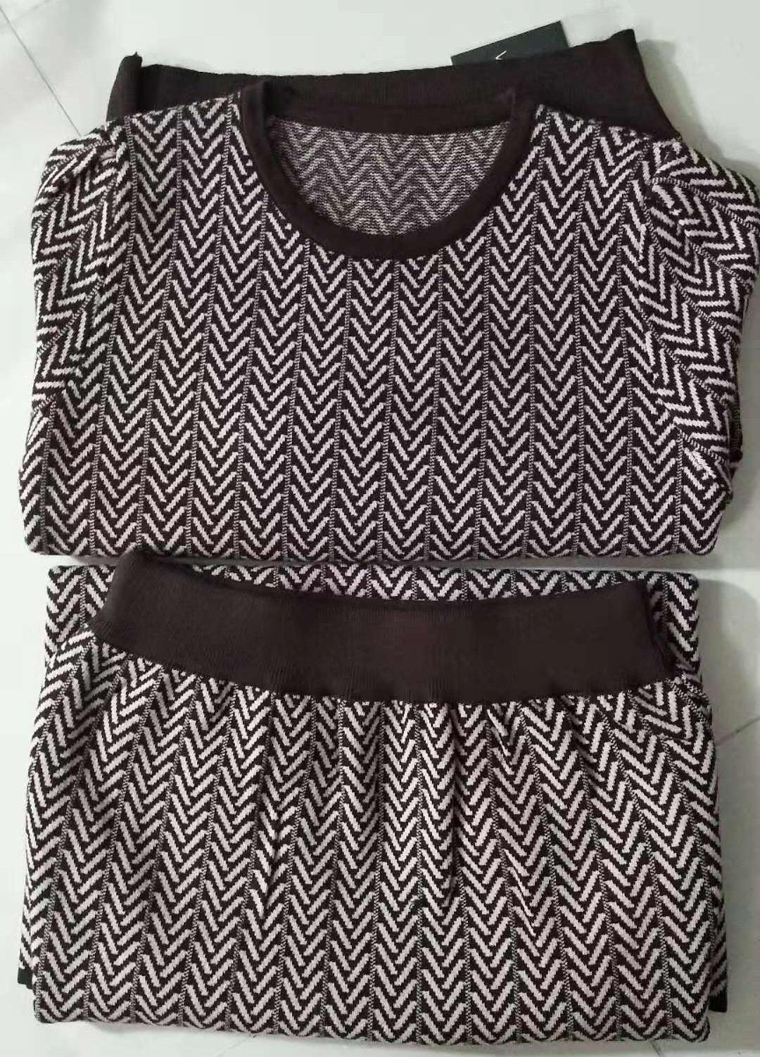 High Quality New Autumn Winter 2 Piece Set Women Knitted Striped Sweater Skirt Suit Long Sleeve Knit Pullover A-line Skirt Sets