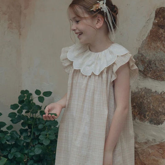 Kids Dresses 2023 New Summer Lou Brand Girls Cute Lace Flower Print Short Sleeve Princess Dress Baby Child Fashion Clothes