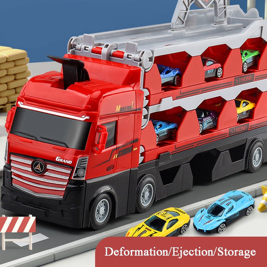 Large Car Transporter Truck Toy Die-casting Deformation Folding Truck Alloy Car Model Toys for Boys Children's Educational Gifts