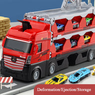 Large Car Transporter Truck Toy Die-casting Deformation Folding Truck Alloy Car Model Toys for Boys Children's Educational Gifts
