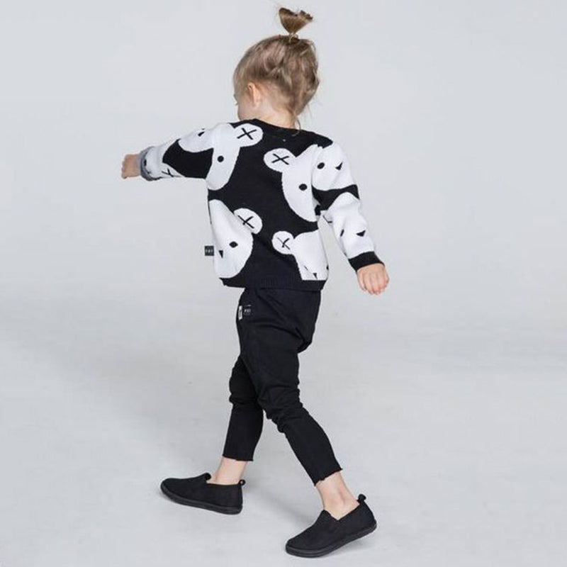 New 2022 Baby Boys Girl Clothes Cute Cartoon Cotton Knitting Fashion Children Black White Bear Sweater Boys Cardigan Kids Coat