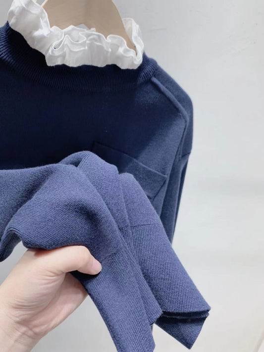 Women hoodie Autumn and Winter Lotus Leaf Collar Casual Letter Embroidery Casual Sweater 3 Colors