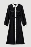 Contrast Twill Trimmed Midi Shirt Dress