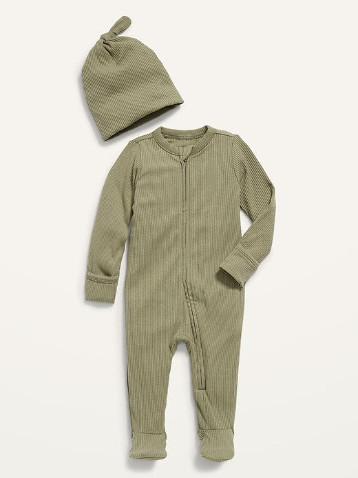 View large product image 1 of 3. Footed Sleep & Play Rib-Knit One-Piece & Beanie Layette Set for Baby