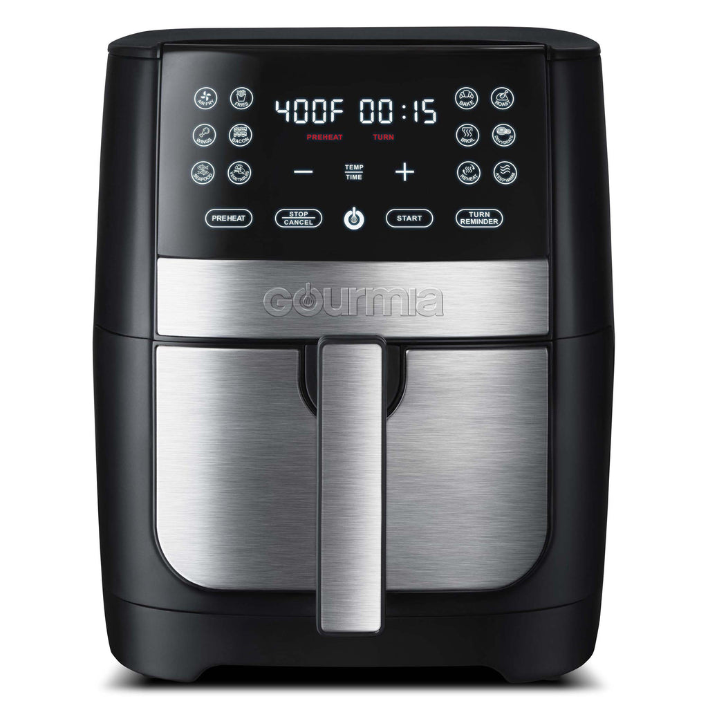 image 0 of Gourmia 8 Qt Digital Air Fryer with FryForce 360 and Guided Cooking, Black/Stainless Steel, GAF826