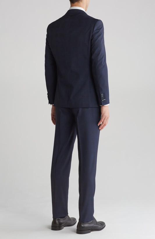 English Laundry Plaid Trim Fit Peak Lapel Two-Piece Suit, Alternate, color, Black