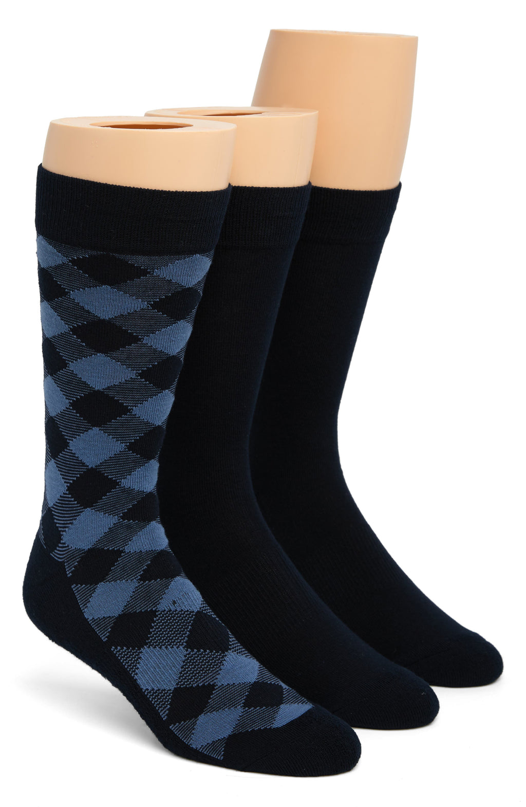 NORDSTROM RACK Cushioned Patterned Crew Socks - Pack of 3, Main, color, BLUE BUFFALO CHECK
