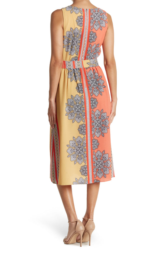 GABBY SKYE,
                                                Sleeveless Belted Midi Dress,
                                                Alternate thumbnail 2, color,
                                                MELON/GOLD