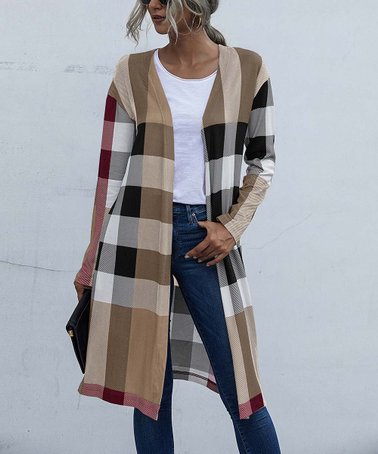 Arpeggio Knitwear | Cinnamon Beige Cable-Knit Pocket Open Cardigan - Women & Plus
