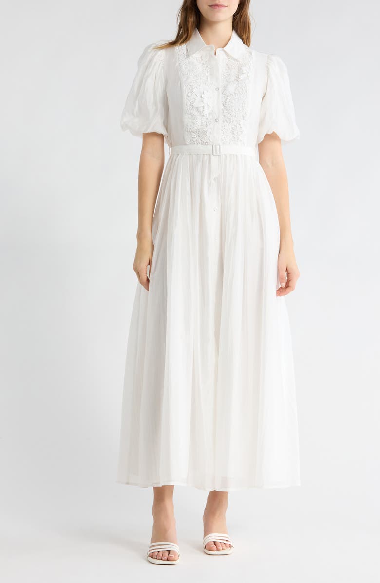 Love By Design Brielle Puff Sleeve Lace Bodice Shirtdress