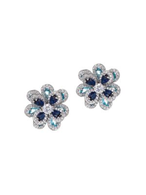 Eye Candy LA Luxe Silvertone & Cubic Zirconia Flower Stud Earrings