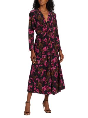 Elie Tahari Floral Azalea Print Midi Dress