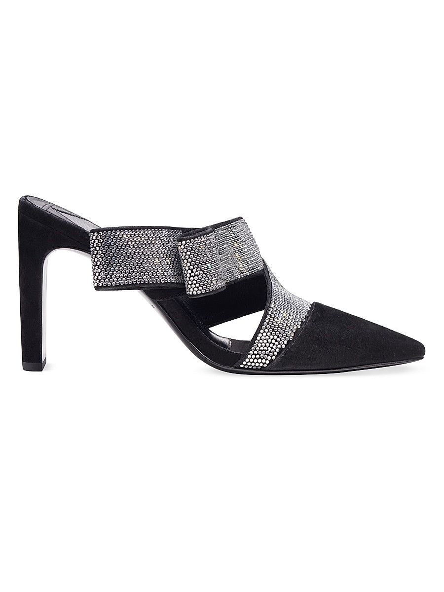 85MM Crystal-Buckle Satin Slingback Pumps