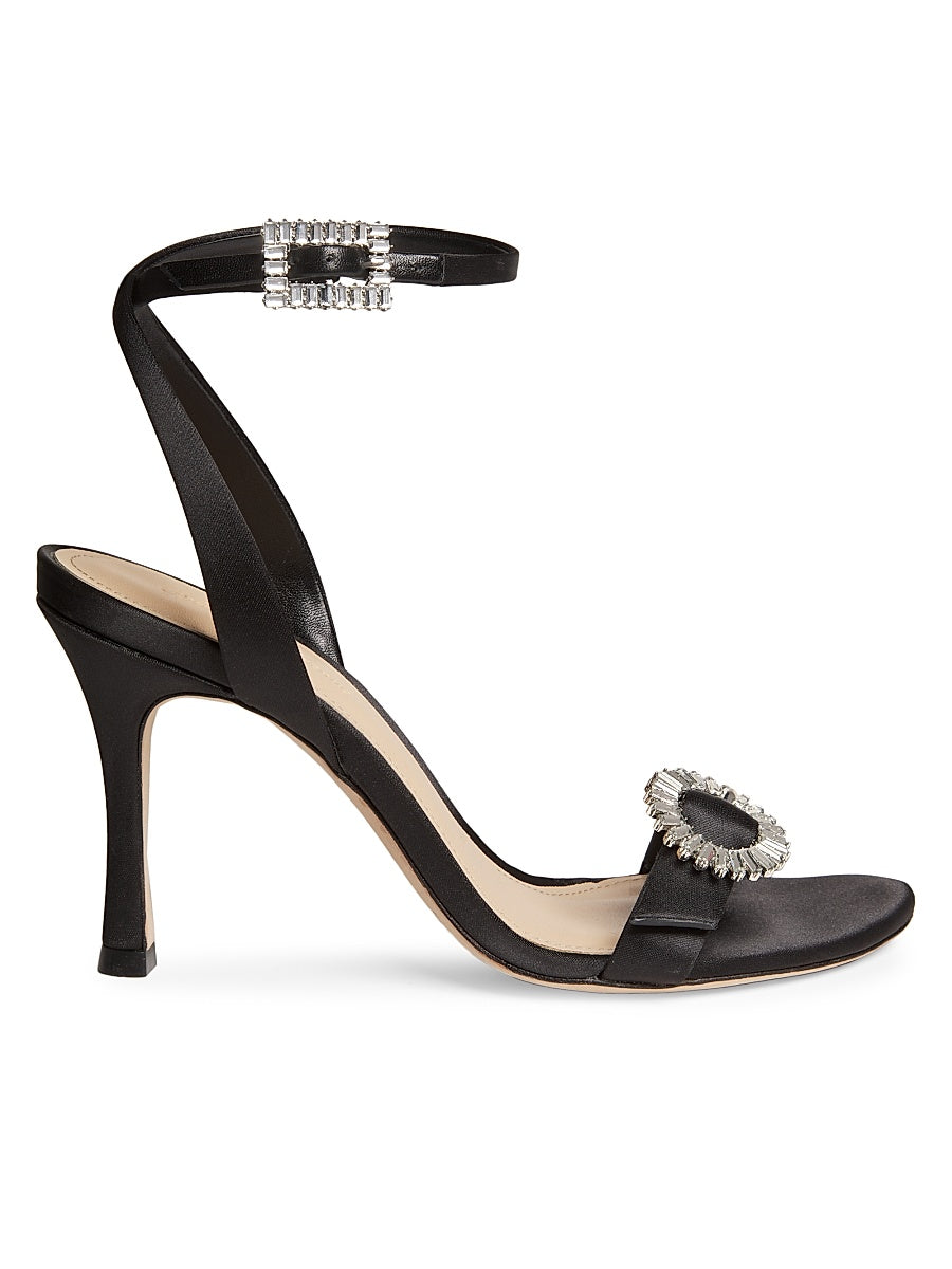 85MM Crystal-Buckle Satin Slingback Pumps