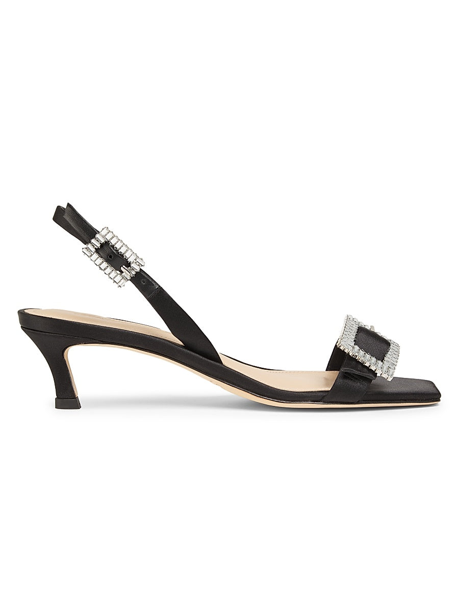 85MM Crystal-Buckle Satin Slingback Pumps