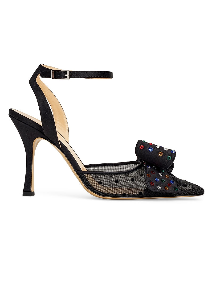 85MM Crystal-Buckle Satin Slingback Pumps