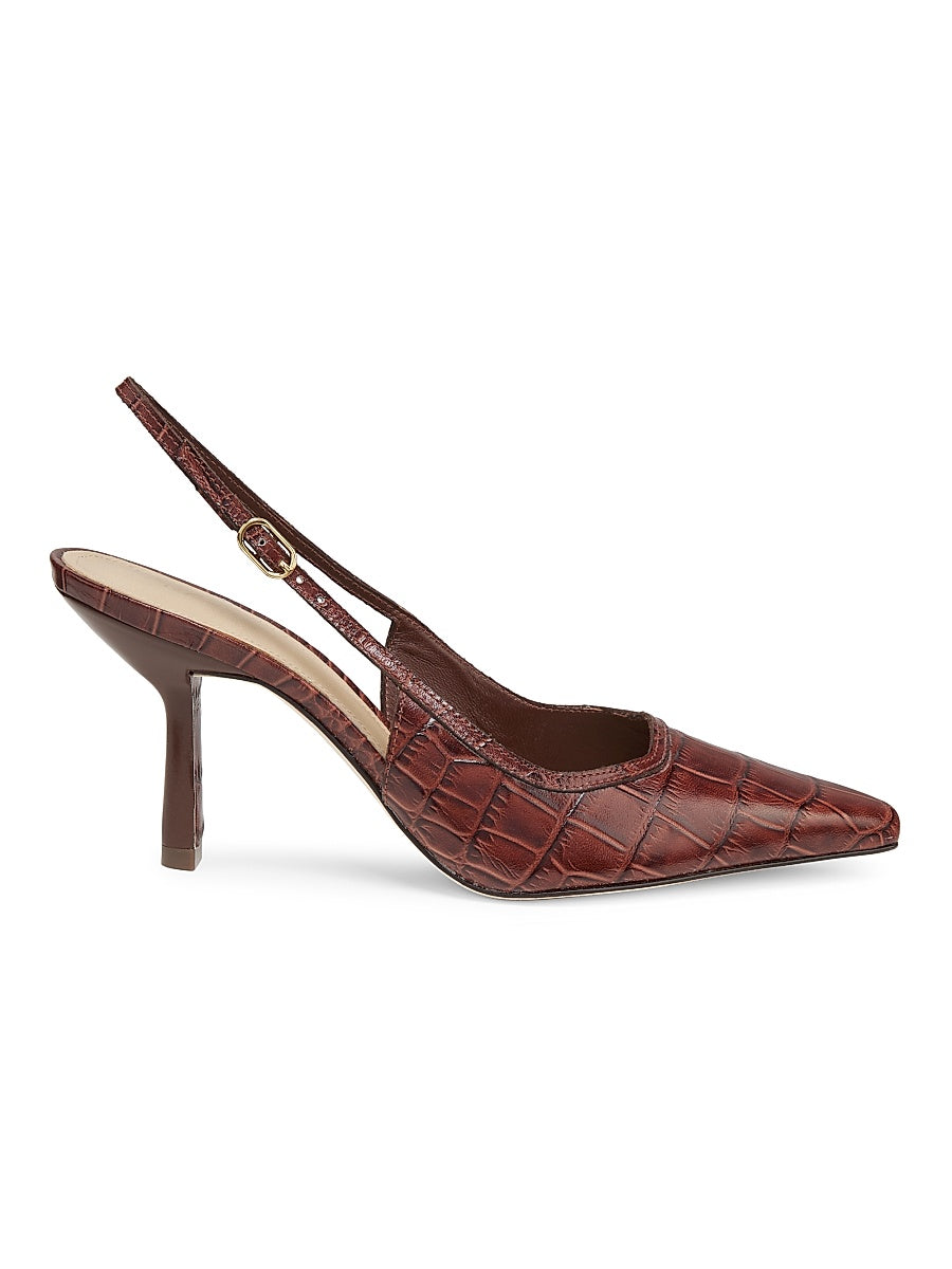 85MM Crystal-Buckle Satin Slingback Pumps