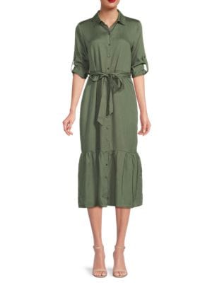 Saks Fifth Avenue
                                                                         Flounce Hem Belted Midi Shirtdress