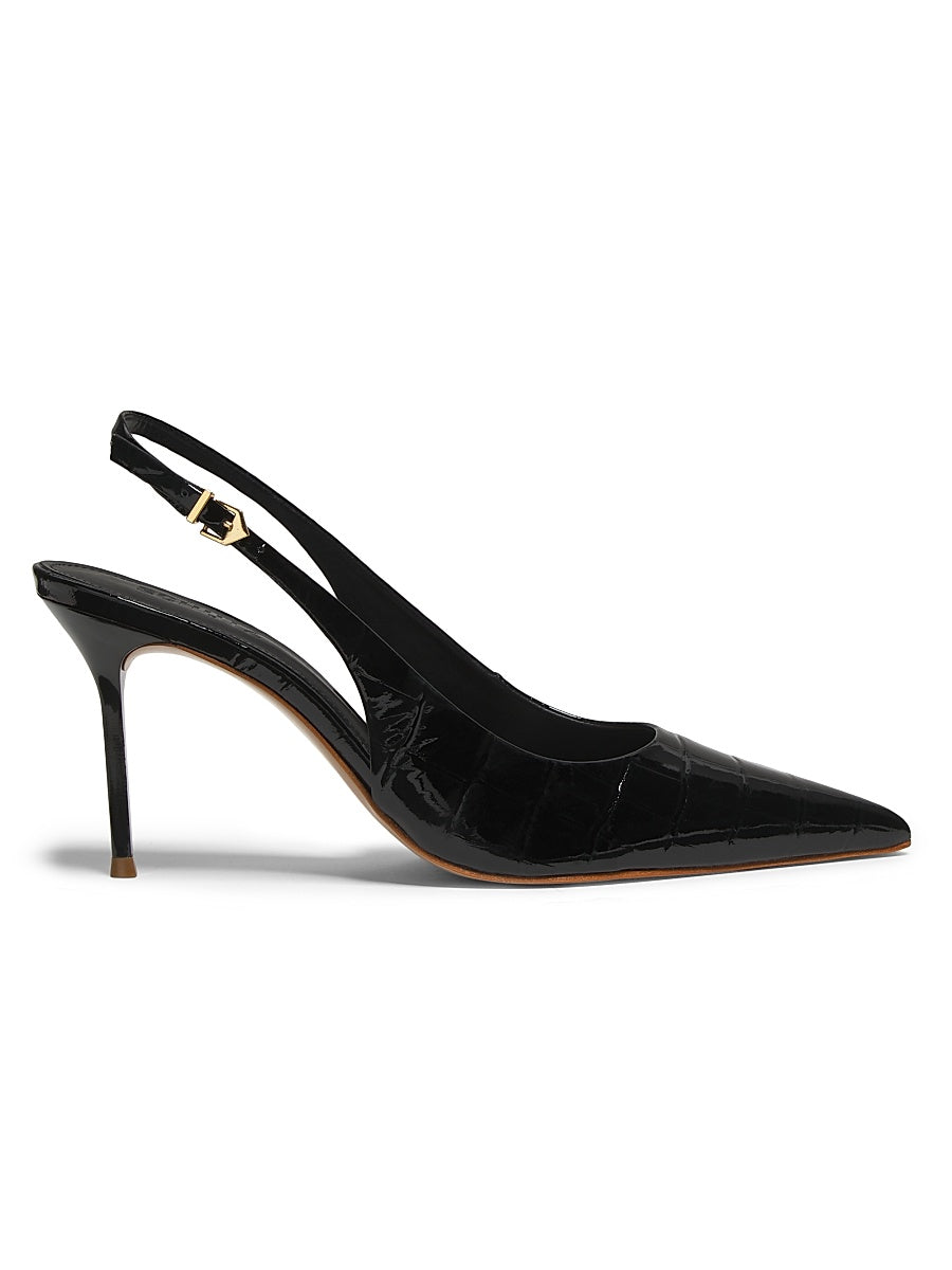 85MM Crystal-Buckle Satin Slingback Pumps