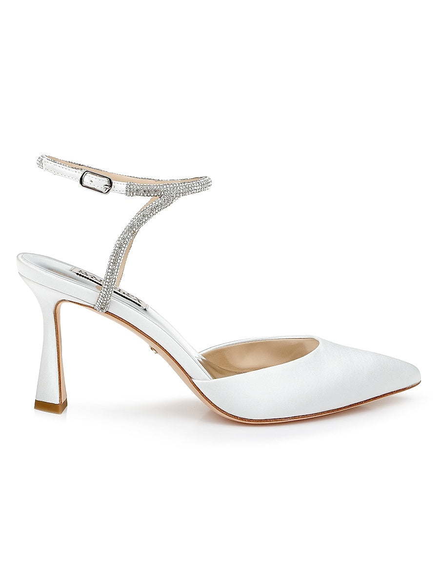 85MM Crystal-Buckle Satin Slingback Pumps