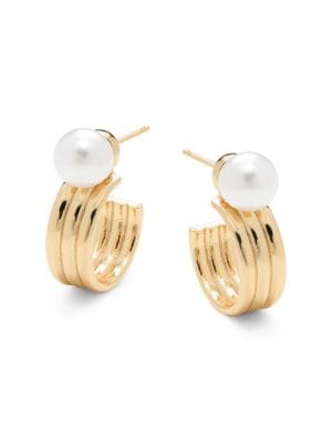 Discount applied at checkout - Area Stars                                                                         14K Goldplated & Faux Pearl Huggie Earrings