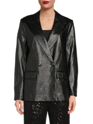 Ramy Brook
                                                                         Peak Lapel Faux Leather Double Breasted Blazer